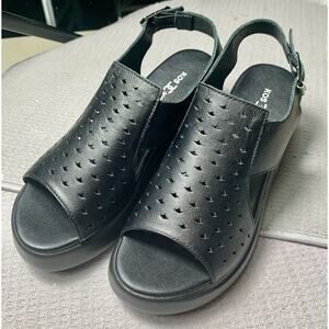 Wedge Sandals Womens Size 6.5 Black Slingback Open Toe Chunky Heels 461